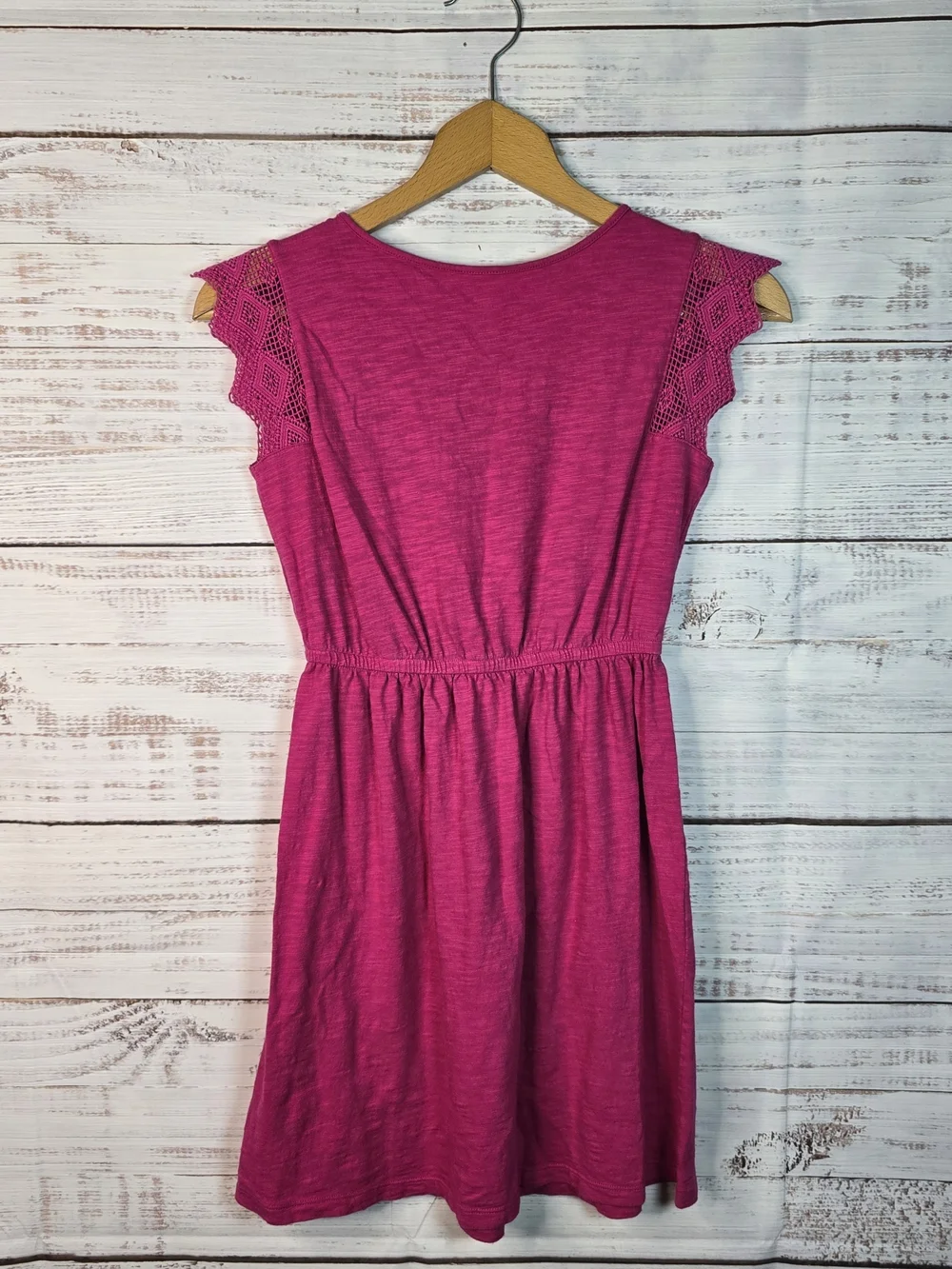 Old Navy Girls L 10-12 Pink Crochet Sleeve Drawstring Waist Dress
